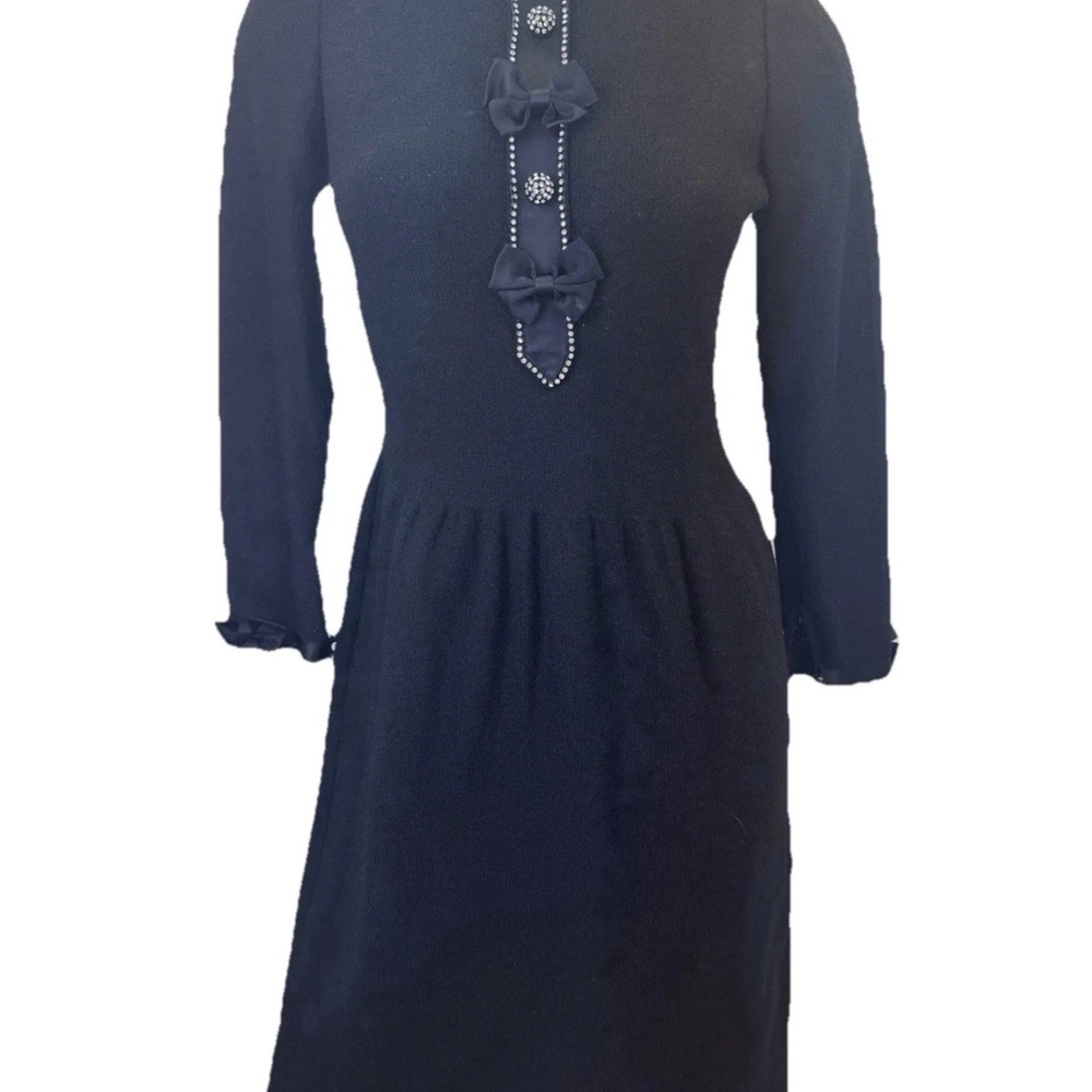 Adolfo Saks Fifth Avenue Black Long-Sleeve Bow Detail Dress